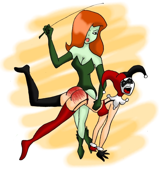 Poison Ivy spanks Harley Quinn