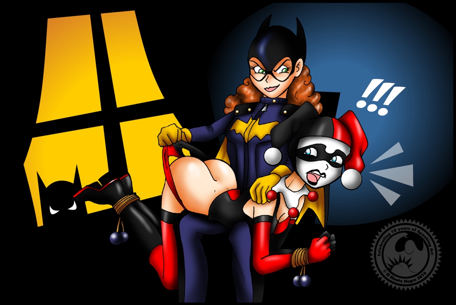 harley quinn spanks batgirl otk by el manto negro