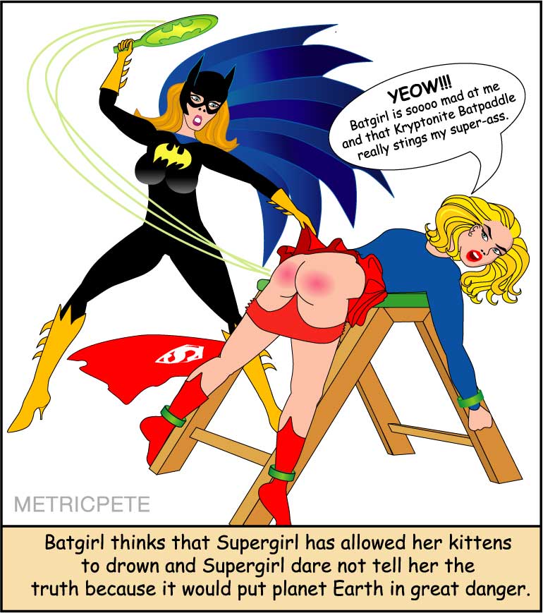 batgirl gives supergirl a hard paddle-swat