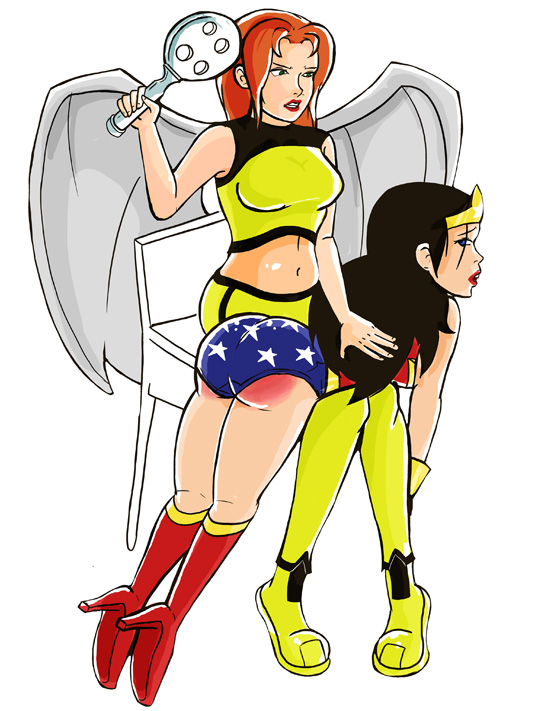 wonder woman spanked OTK by hawkgirl