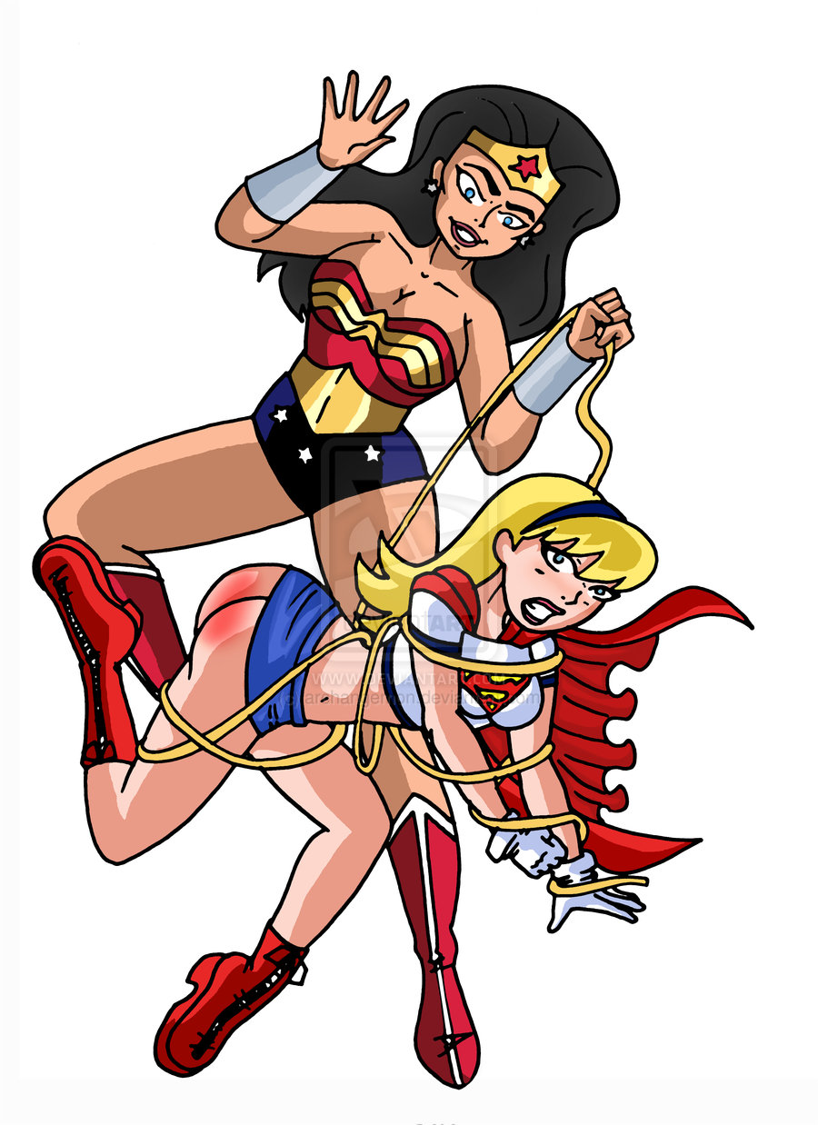 wonder woman spanks supergirl.