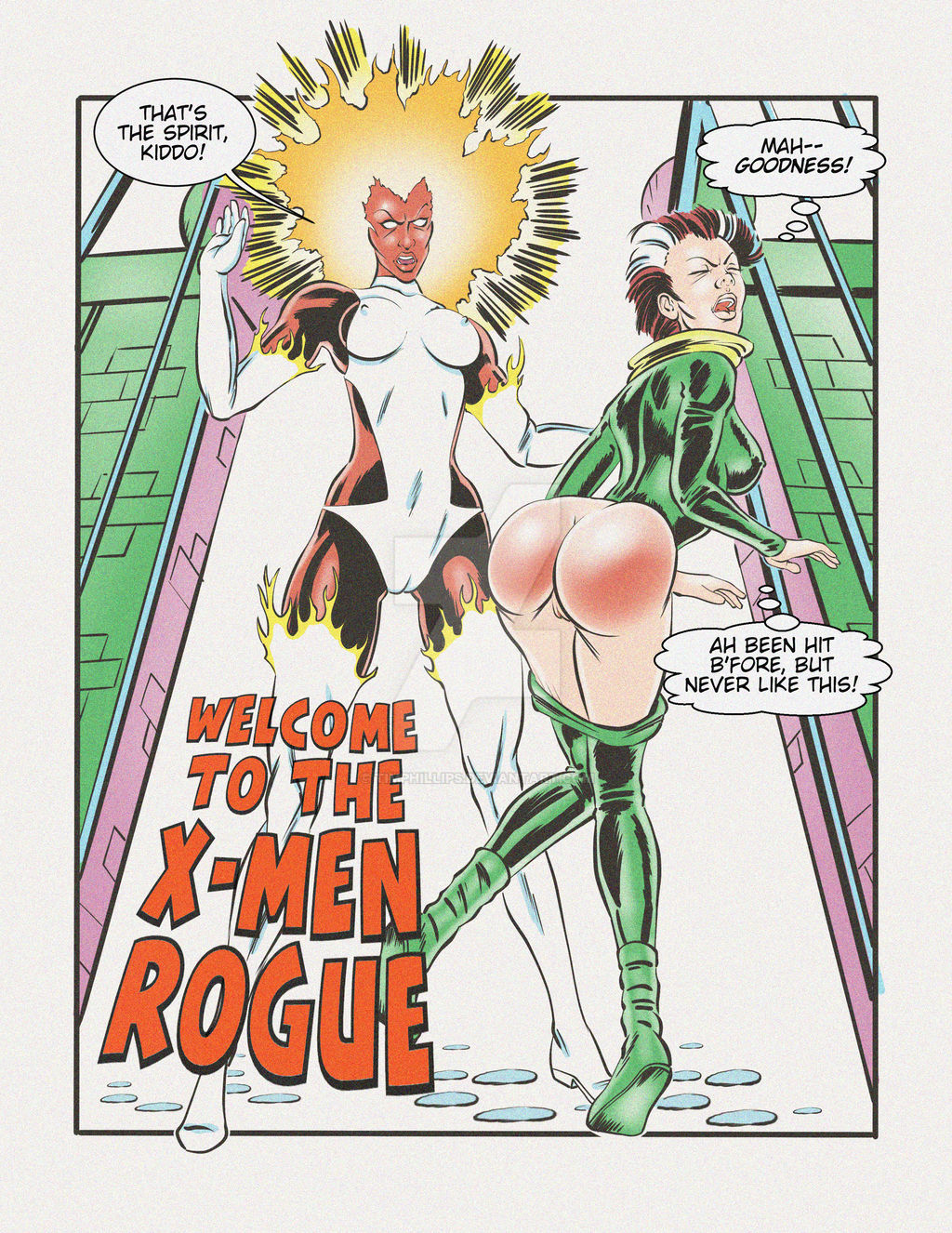 binary spanks the young rogue from the x-men by tim phillips